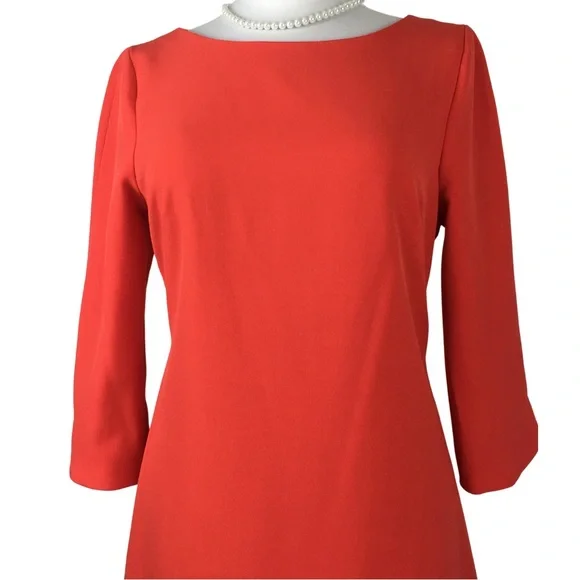 Vince Camuto Gorgeous Tomato Orange 3/4 Sleeve Boatneck Shift Midi Dress size 10 - Picture 6 of 14